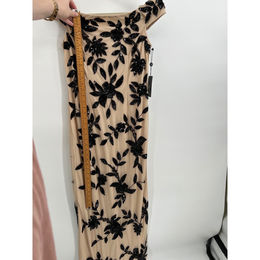 NWT Adrianna Papell Beaded Mesh Column Gown Black Nude Floral Size 6 — MSRP $329 - Picture 11 of 11